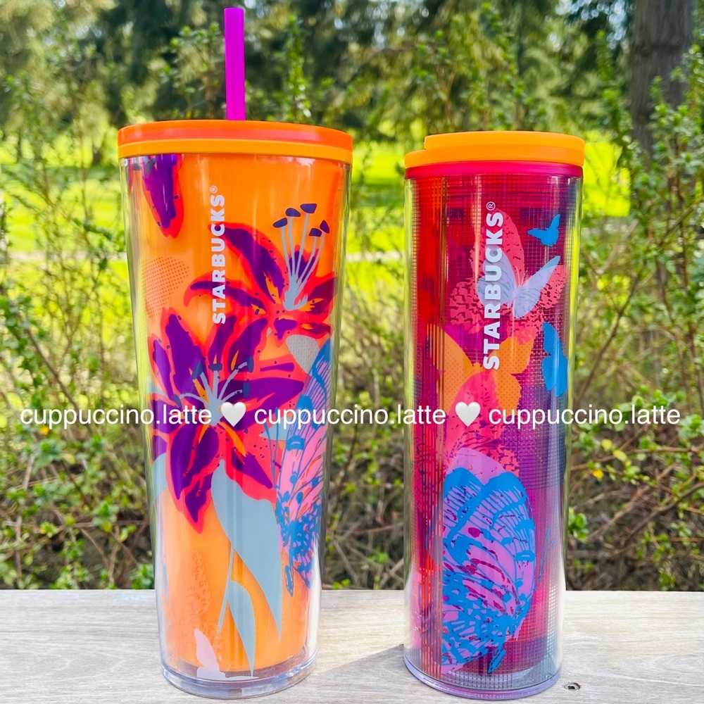 🧡LAST SET🦋Starbucks 2022 Spring Neon Orange Foral Butterfly Target Tumblers